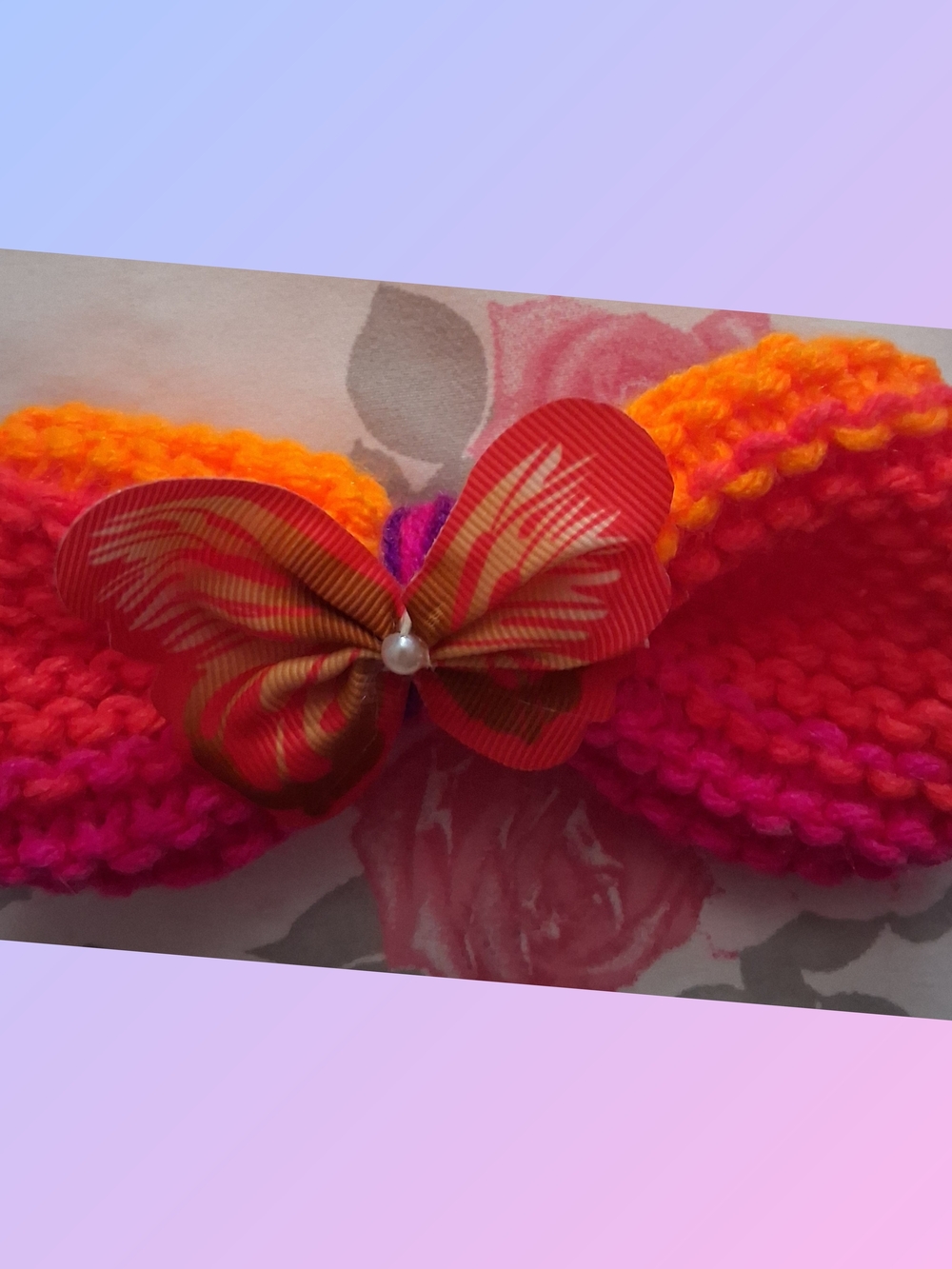 🆕️Handmade Knit Hair Clip with Butterfly Accent - Hot Pink & Orange